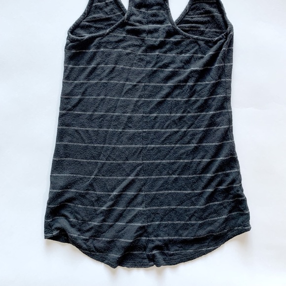 Gray / Grey over Striped Soft Racer Back Black Tank Top Women’s SZ Medium Petite - Picture 2 of 3